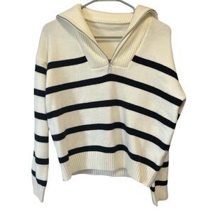 Striped Cream and Black Women's Sweater